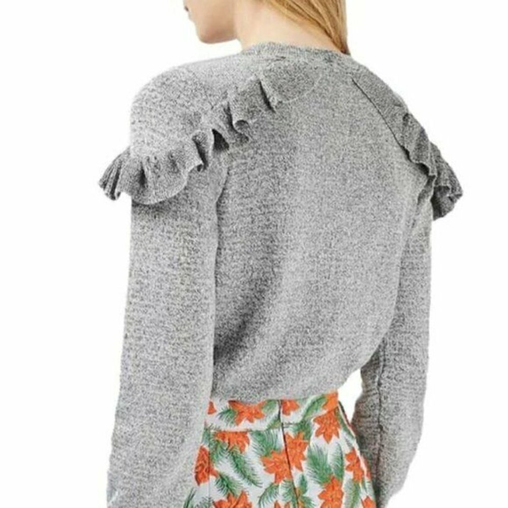 Topshop Gray Ruffle Shoulder Sweater - Picture 2 of 3